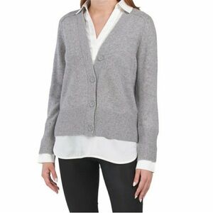 MAGASCHONI Cashmere 100% Cashmere Two Layered grey Cardigan Top XL